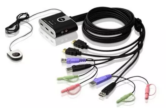 Переключатель электронный ATEN 2-Port USB HDMI/Audio Cable KVM Switch with Remote Port Selector (CS692-AT)