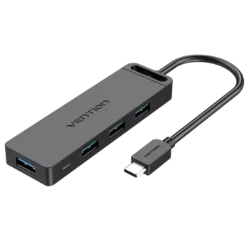 Порт-репликатор Vention Type-C to 4-Port USB 3.0 Hub with Power Supply Black 0.15M ABS Type (TGKBB)