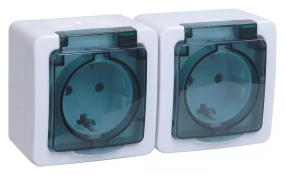 Розетка силовая (2розет.) IEK Гермес PLUS (ERMP22-K03-16-54-EC) откр. зазем. крыш. IP54 белый/серый (упак.:1шт)