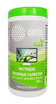 Салфетки Cactus CS-T1001E для экранов и оптики туба 100шт влажных