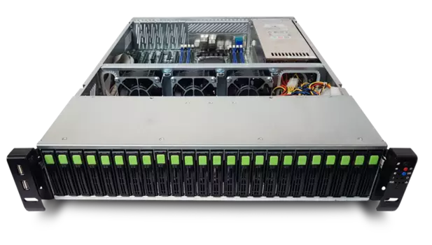 Серверная платформа Rikor 2U Server RP6224 noCPU(2)2nd GenScalable/noHeatSink/TDP 205W/ no DIMM(16)/HDD(24)SFF+(2)SFF / 4x1Gbe/6xHHHL/ 1xM.2 PCI-E x4, 1xM.2 SATA /2x800W (Реестр МинПромТорг) (RP6224-PВ25-800HS)