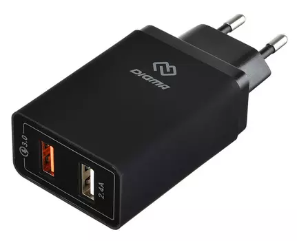 Сетевое зар./устр. Digma DGWC-2U-QC3.0-BK 3A QC универсальное черный