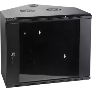 Шкаф настенный угловой, 6U 600x600, стеклянная дверь, черный (TWT-CBWTG-6U-6x6-BK)