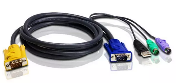 Шнур, мон., клав.+мышь USB, SPHD=>HD DB15+USB A-Тип+2x6MINI-DIN, Male-4xMale, 8+8 проводов, опрессованный, 3 метр., черный, (с поддерKой KVM PS/2) ATEN 2L-5303UP