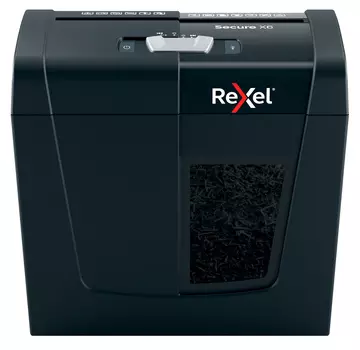 Шредер Rexel SECURE X6 EU черный (секр.P-4)/фрагменты/6лист./10лтр./скрепки/скобы