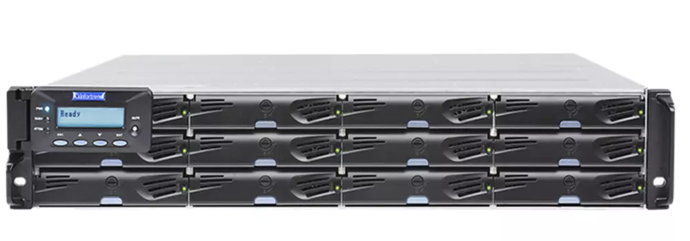 Система хранения данных EonStor DS 3000 Gen2 2U/12bay,dual redundant subsystem 2x12Gb/s SAS,8x1Gbe,+4 host boards,2x4GB,2x(PSU+FAN Module),2x(SuperCap+FlashModule),12xdrive trays,1xRackmount kit (ESDS 3012RUC-C) (DS3012RUC000C-8U30)