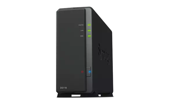 Система хранения данных Synology DS118 DC1,4GhzCPU/1Gb/upto 1HDD SATA(3,5'')/2xUSB3.0/1GigEth/iSCSI/2xIPcam(upto 15)/1xPS (DS118)