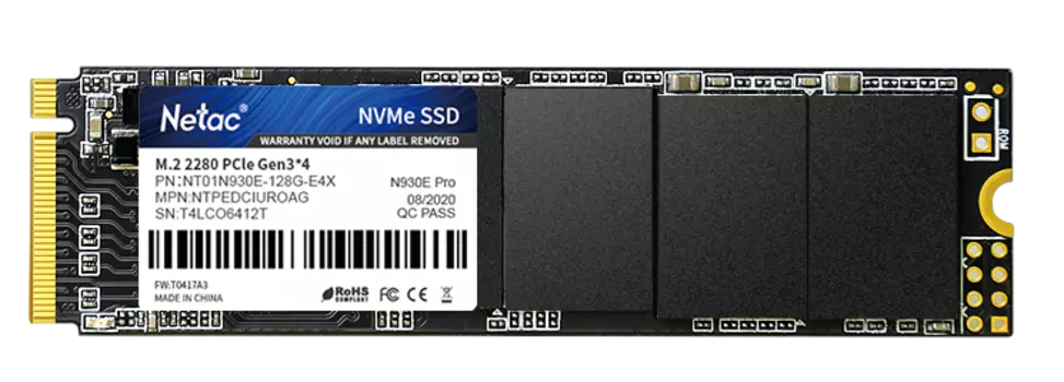 Ssd накопитель Netac SSD N930E Pro PCIe 3 x4 M.2 2280 NVMe 3D NAND 128GB, R/W up to 970/650MB/s, 3y wty (NT01N930E-128G-E4X)