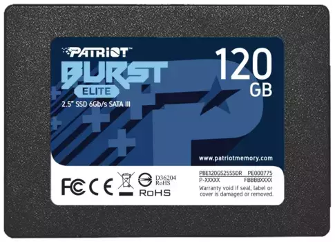 SSD PATRIOT Burst Elite 120Гб Наличие SATA 3.0 3D NAND Скорость записи 320 Мб/сек. Скорость чтения 450 Мб/сек. 2,5" TBW 50 Тб PBE120GS25SSDR