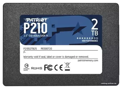 SSD PATRIOT P210 2Тб Наличие SATA 3.0 3D NAND Скорость записи 430 Мб/сек. Скорость чтения 520 Мб/сек. 2,5" TBW 960 Тб P210S2TB25