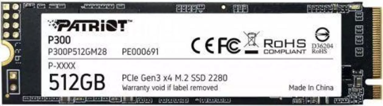 SSD PATRIOT P300 512Гб M.2 NVMe 3D NAND Скорость записи 1200 Мб/сек. Скорость чтения 1700 Мб/сек. TBW 240 Тб P300P512GM28