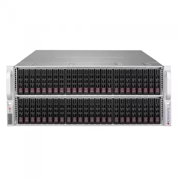 SuperMicro CSE-417BE1C-R1K23JBOD Extremely high-density 4U storage server chassis (saves 2U space), Maximum drives per enclosure: 72x (48 front + 24 rear) 2.5" hot-swap HDD bays for server chassis, SAS3 (12Gbps) single expander backplane