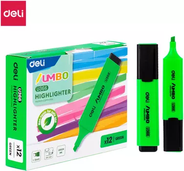 Текстовыделитель Deli EU366-GN скошенный пиш. наконечник 1-5мм зеленый