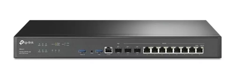 TP-Link SafeStream™ гигабитный мульти-WAN VPN-роутер, 2 порта SFP+ 10 Гбит/с (1 порт WAN, 1 порт WAN/LAN), 1 гигабитный SFP-порт WAN/LAN, 8 гигабитных портов WAN/LAN RJ45, 2 порта USB (ER8411)