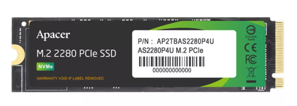Твердотельный накопитель Apacer SSD AS2280P4U 1TB M.2 PCIe Gen3x4, R3500/W3000 Mb/s, MTBF 1.8M, 3D NAND, NVMe, Retail (AP1TBAS2280P4U-1) (AP1TBAS2280P4U-1)