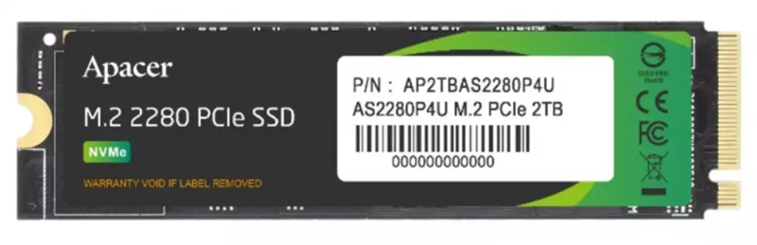 Твердотельный накопитель Apacer SSD AS2280P4U 2TB M.2 2280 PCIe Gen3x4, R3500/W3000 Mb/s, 3D NAND, MTBF 1.8M, NVMe, 1300TBW, Retail, 5 years (AP2TBAS2280P4U-1) (AP2TBAS2280P4U-1)