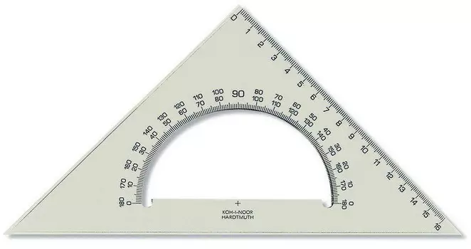 Угольник-транспортир Koh-I-Noor 745640 074564000000 пластик дымчатый 45градус. 45градус. пластиковый пакет с европодв.