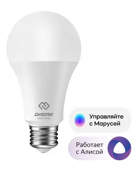 Умная лампа Digma DiLight E27 N1 E27 8Вт 800lm Wi-Fi