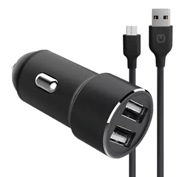 Unico Автомобильное ЗУ, 2xUSB 2.0, 2,4A, вх 12-24В, вых 5В/2.4A, металл, защита от КЗ, вкл кабель micro usb, 1м, черный, RTL BOX (CCMICROUNC)