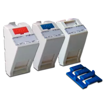 Вставка 22.5x45 на 1 кейстоун, угловая, со шторкой, маркировкой и иконками, белая (LAN-SIP-22A-WH)