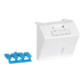 Вставка 45x45 на 1 кейстоун, угловая, со шторкой, маркировкой и иконками, белая (LAN-SIP-23A-WH)