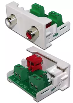 Вставка Mosaic 22.5x45 2xRCA Stereo Audio, белая (LAN-WA-LP-2RCA-WH)