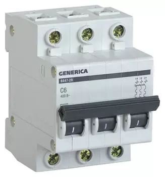 Выключатель автоматический IEK Generica MVA25-3-006-C 6A тип C 4.5kA 3П 400В 3мод серый (упак.:1шт)