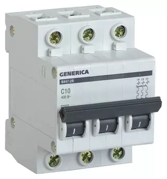 Выключатель автоматический IEK Generica MVA25-3-010-C 10A тип C 4.5kA 3П 400В 3мод серый (упак.:1шт)