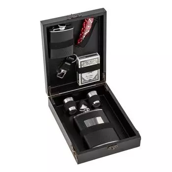 Набор-чемодан (2 фляжки + 2 стопки, карты) Helios