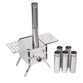 Печь для зимней палатки универсальная ПУ-500M-H, нерж.сталь 1мм, топка T-HS-PU500M-N Helios