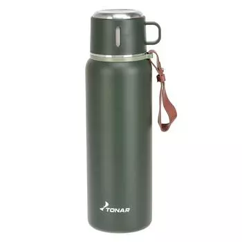 Термос (T-KD-7030-0.9) 900ML хаки (пробка-ситечко, крышка-кружка, ремешок) Tonar