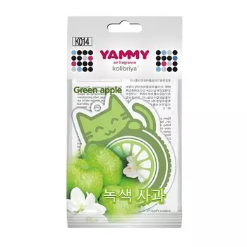 Ароматизатор подвес. Yammy картон с пропиткой Котик "Green Apple" (1/200)