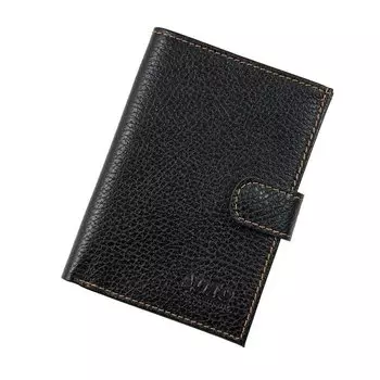 Бумажник водительский Premier с отделением для карт и купюр (8 карманов), из черной натуральной кожи (флоттер), с хлястиком