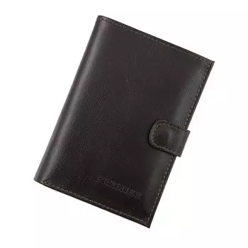 Бумажник водительский Premier с отделением для карт, паспорта и купюр (7 карманов), из темно-коричневой натуральной кожи, с хлястиком