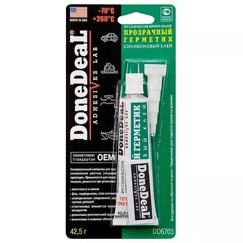 Герметик для стёкол DoneDeal DD6703 силиконовый, прозрачный, туба 42,5г