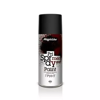 Грунт аэрозольный MagicLine Primer Spray Paint, акриловый, чёрный, цветовой код RAL 9004, для различных поверхностей, баллон 450мл, арт. 900