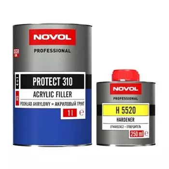 Грунт акриловый NOVOL Professional Protect 310 HS 4+1 (+отвердитель H 5520), серый, для различных материалов, 1л+250мл, арт. 37111