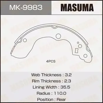Колодки тормозные Masuma барабанные, арт. MK-9983