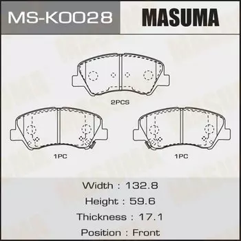 Колодки тормозные Masuma дисковые, передние, арт. MS-K0028