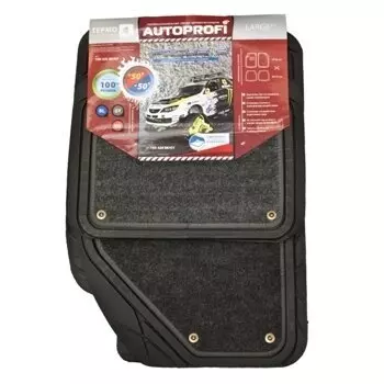 Коврики универсальные AUTOPROFI FOCUS 2 для переднего и заднего ряда, черный/серый цвет, с съемным ковролином, 4шт