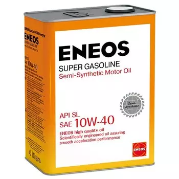 Масло моторное Eneos Super Gasoline 10w40 полусинтетическое, SL, ACEA A3, для бензинового двигателя, 4л, арт. 1357