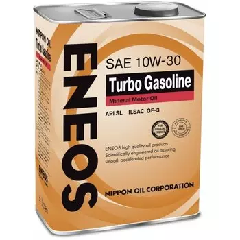 Масло моторное Eneos Turbo Gasoline 10w30 минеральное, SL/GF-3, для бензинового двигателя, 4л, арт. 1000174
