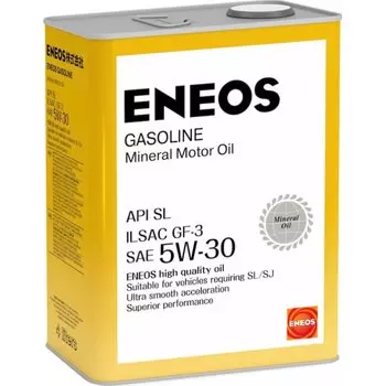Масло моторное Eneos Turbo Gasoline 5w30 минеральное, SL/GF-3, для бензинового двигателя, 4л, арт. 1000154