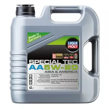 Масло моторное Liqui Moly Special Tec AA 5w20 синтетическое, SP/GF-6A, для бензинового двигателя, 4л, арт. 7621