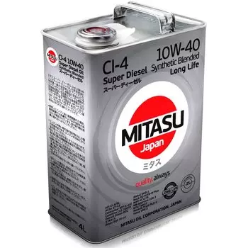Масло моторное Mitasu Super Diesel 10w40 полусинтетическое, CI-4, для дизельного двигателя, 4л, арт. MJ-222/4