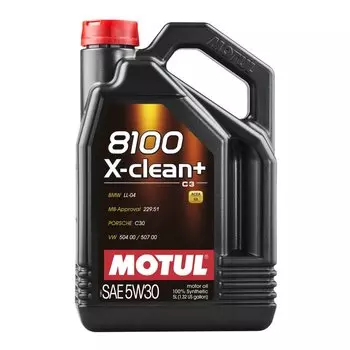 Масло моторное MOTUL 8100 X-clean+ 5w30 синтетическое, SM/SN/CF, ACEA C3, универсальное, 5л