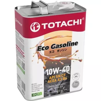 Масло моторное TOTACHI Eco Gasoline 10w40 полусинтетическое, SM/SN/CF, ACEA A3/B4, универсальное, 4л