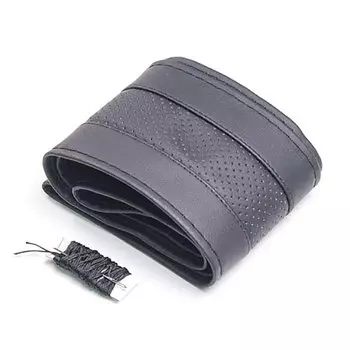 Набор для перетяжки руля CARFORT HANDMADE, кожа, черный цвет, размер M (37-39см), комплект (нить, игла)