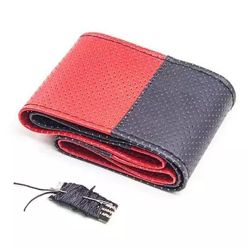 Набор для перетяжки руля CARFORT HANDMADE, кожа, черный/красный цвет, размер M (37-39см), комплект (нить, игла)