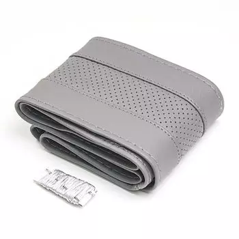 Набор для перетяжки руля CARFORT HANDMADE, кожа, серый цвет, размер M (37-39см), комплект (нить, игла)
